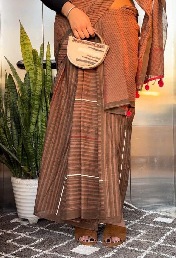 Brown Strippie Sunita CANNES Saree and Blouse