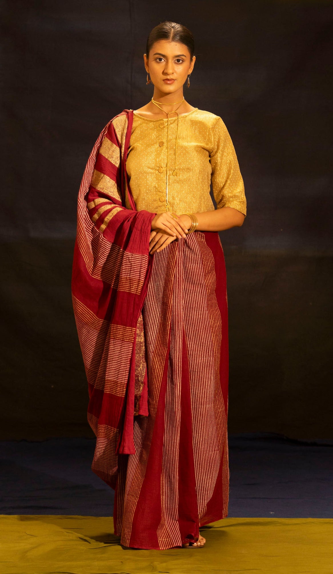 Illume luma Maroon Saree with Crinkled Pallu