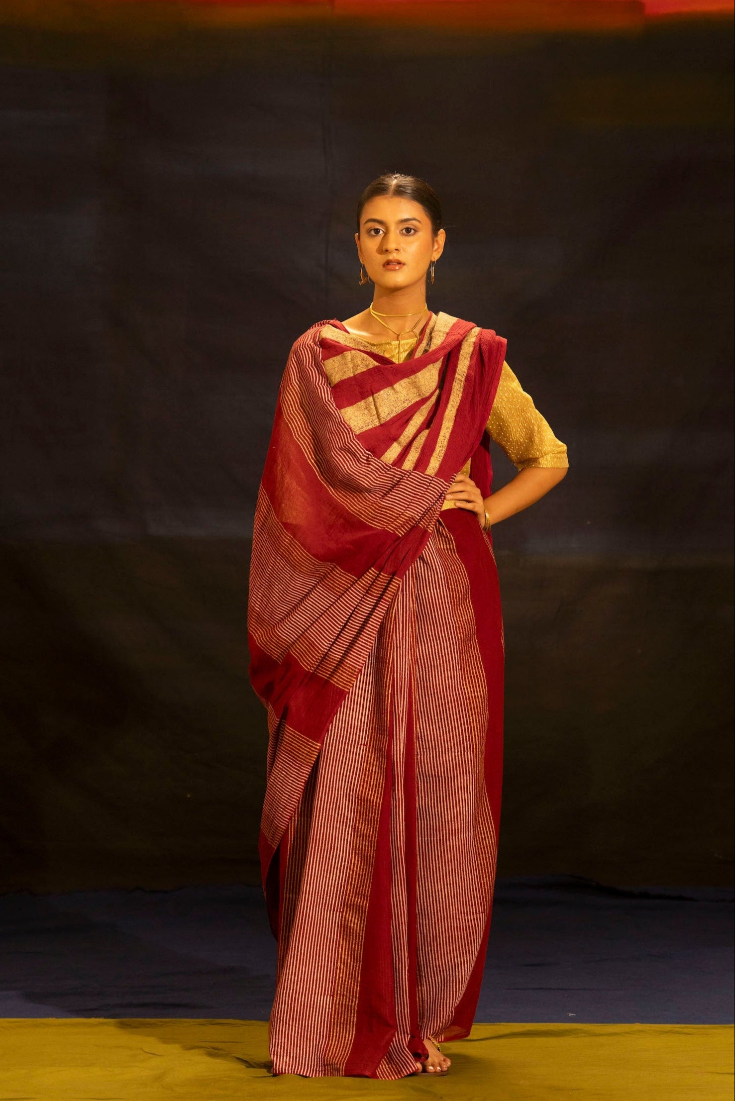 Illume luma Maroon Saree with Crinkled Pallu