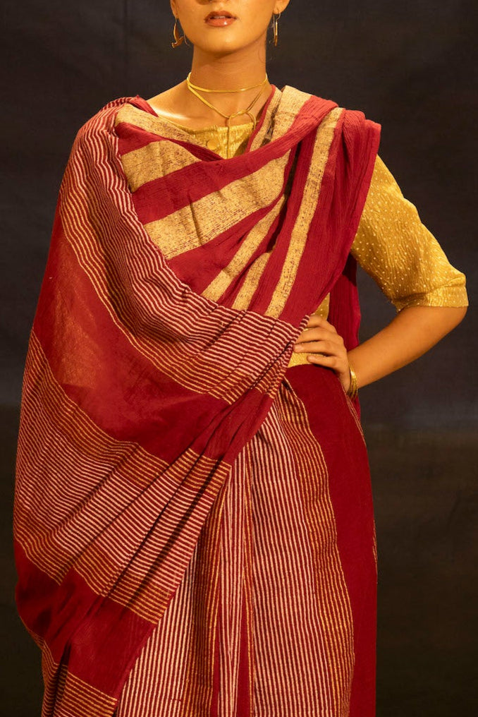 Illume luma Maroon Saree with Crinkled Pallu