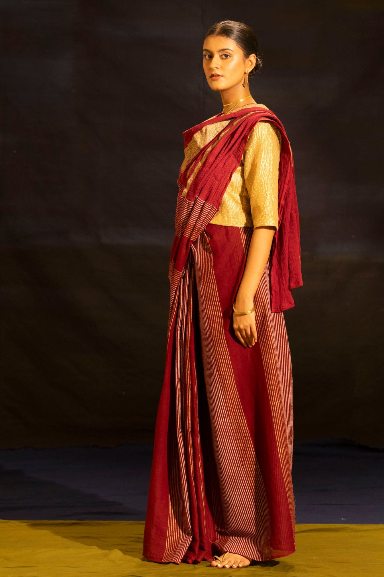 Illume luma Maroon Saree with Crinkled Pallu