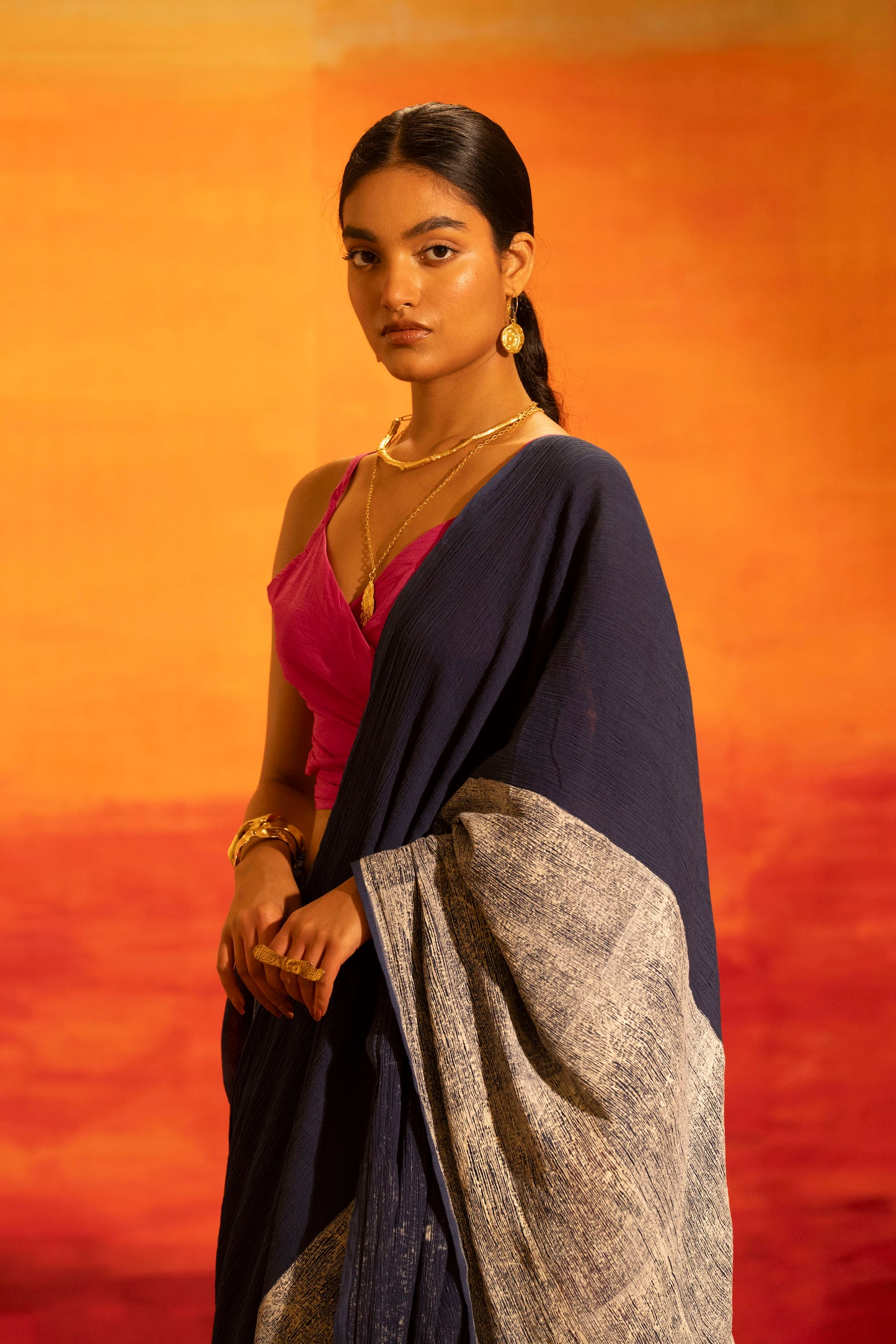 Illume luma Navy Saree with Crinkled Pallu