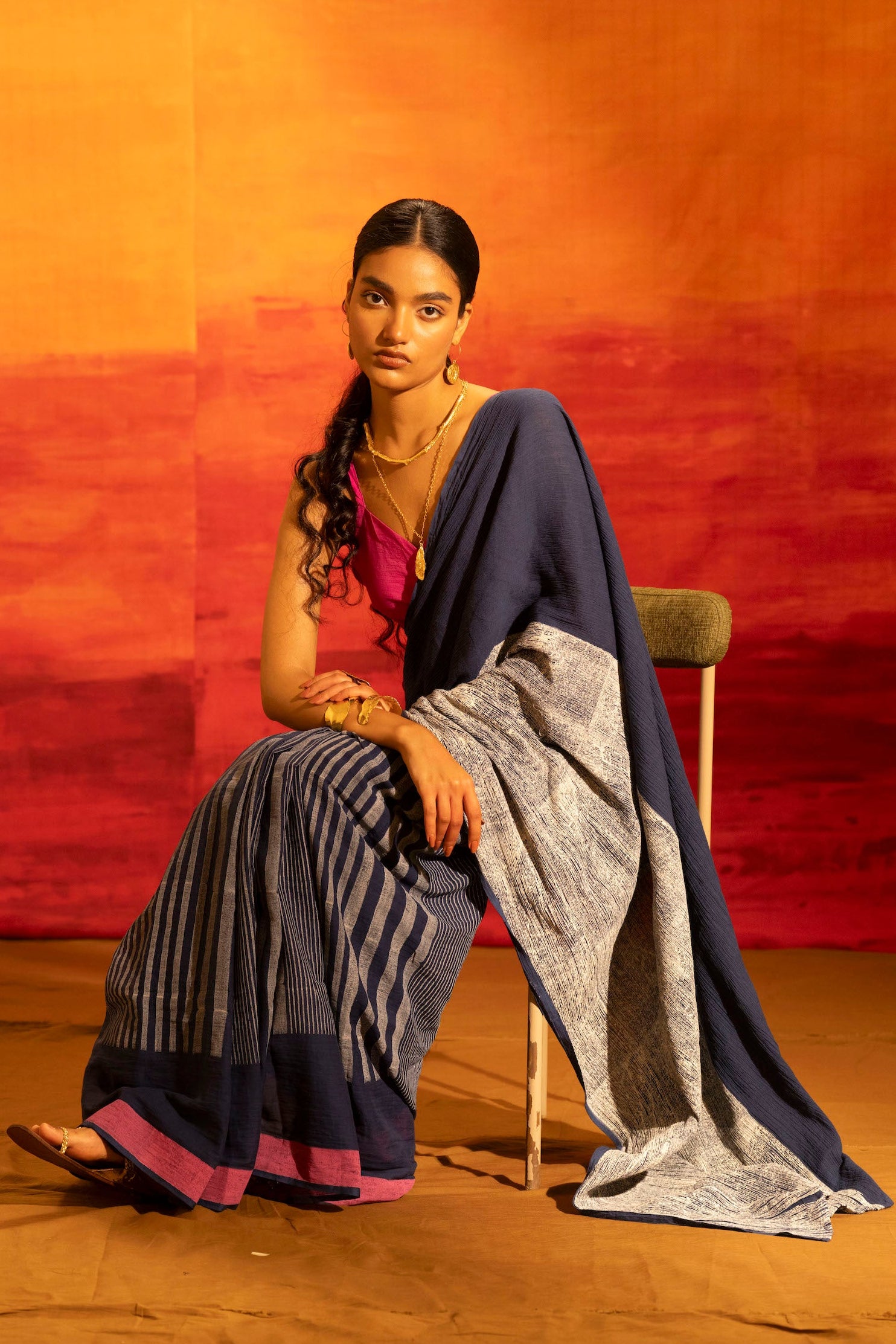 Illume luma Navy Saree with Wrap Top