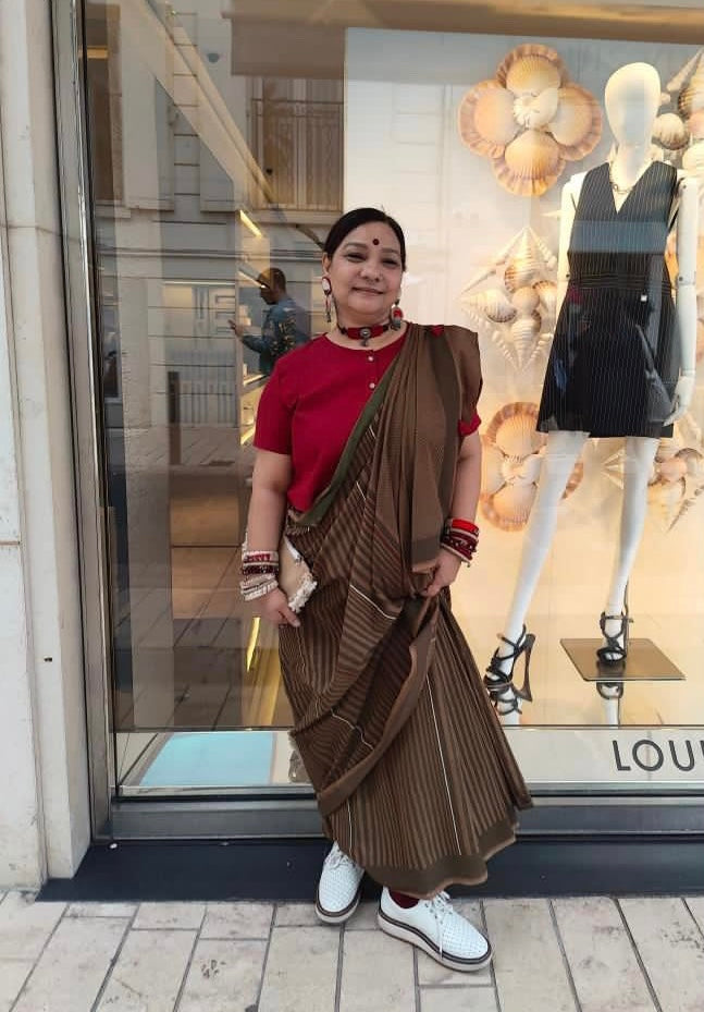 Brown Strippie Sunita CANNES Saree and Blouse