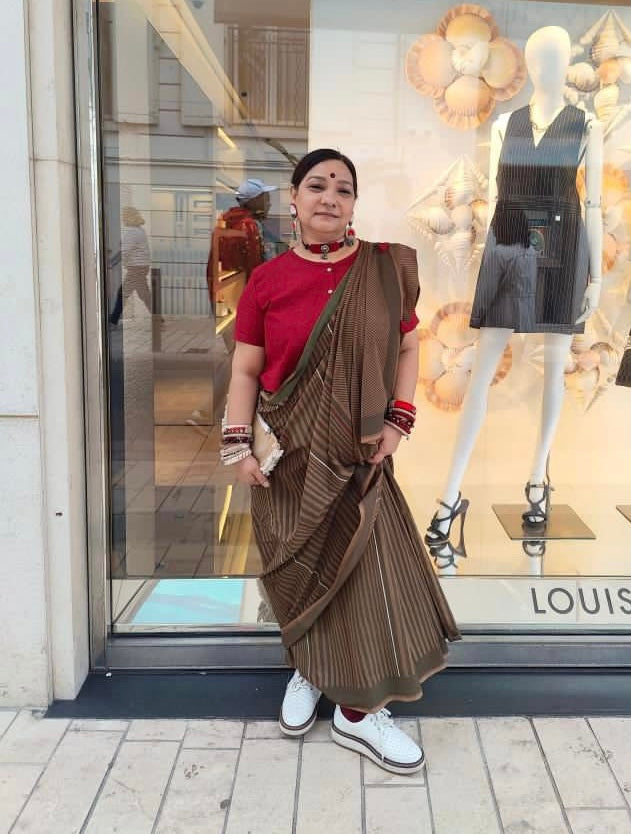 Brown Strippie Sunita CANNES Saree and Blouse
