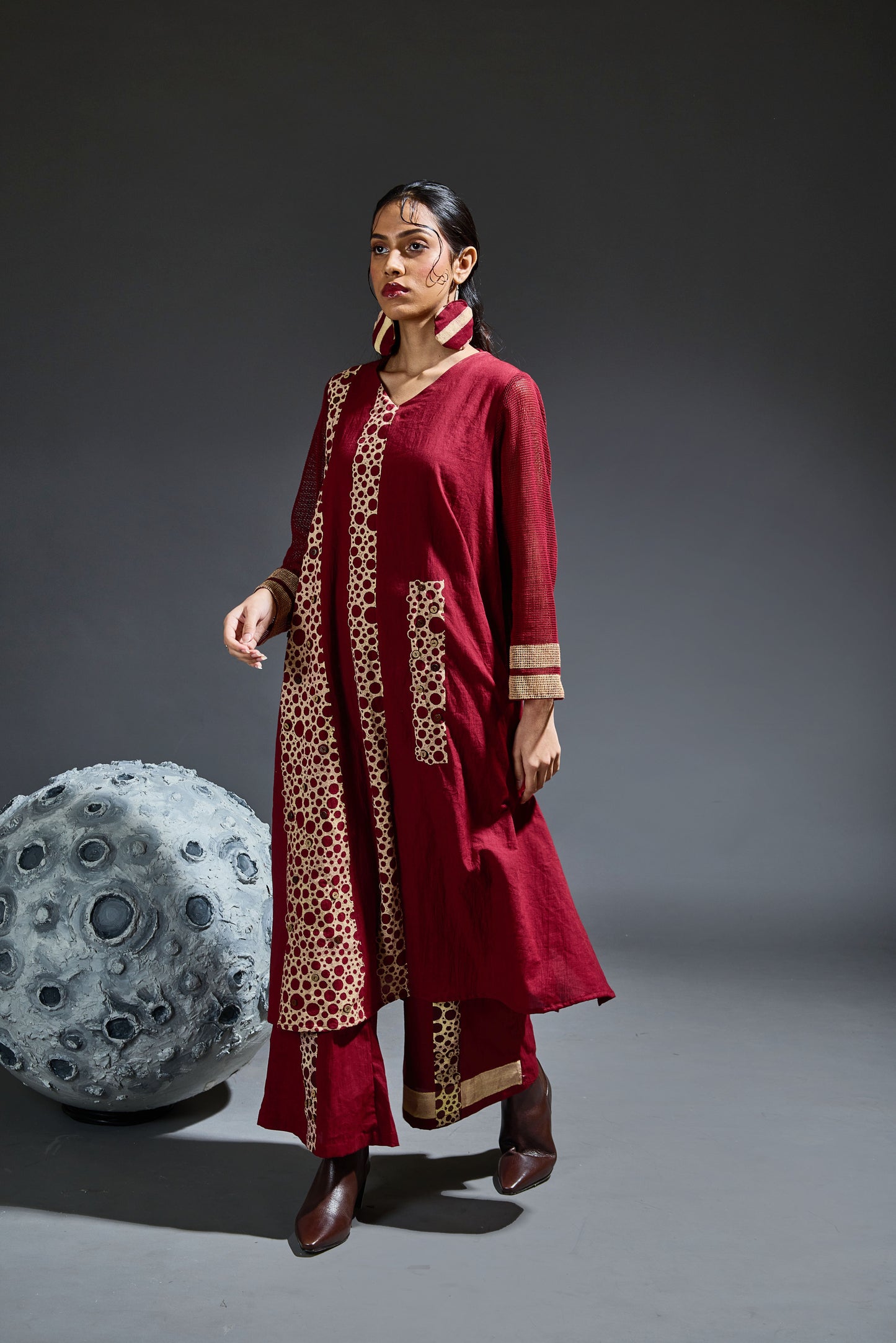 Crater Molten Maroon Kurta Set (Set of 3)