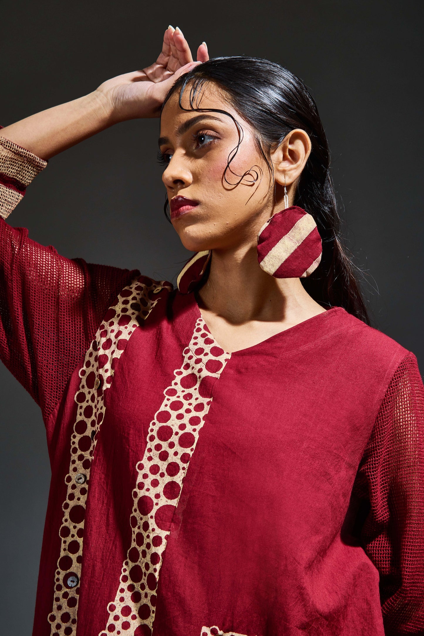 Crater Molten Maroon Kurta Set (Set of 3)