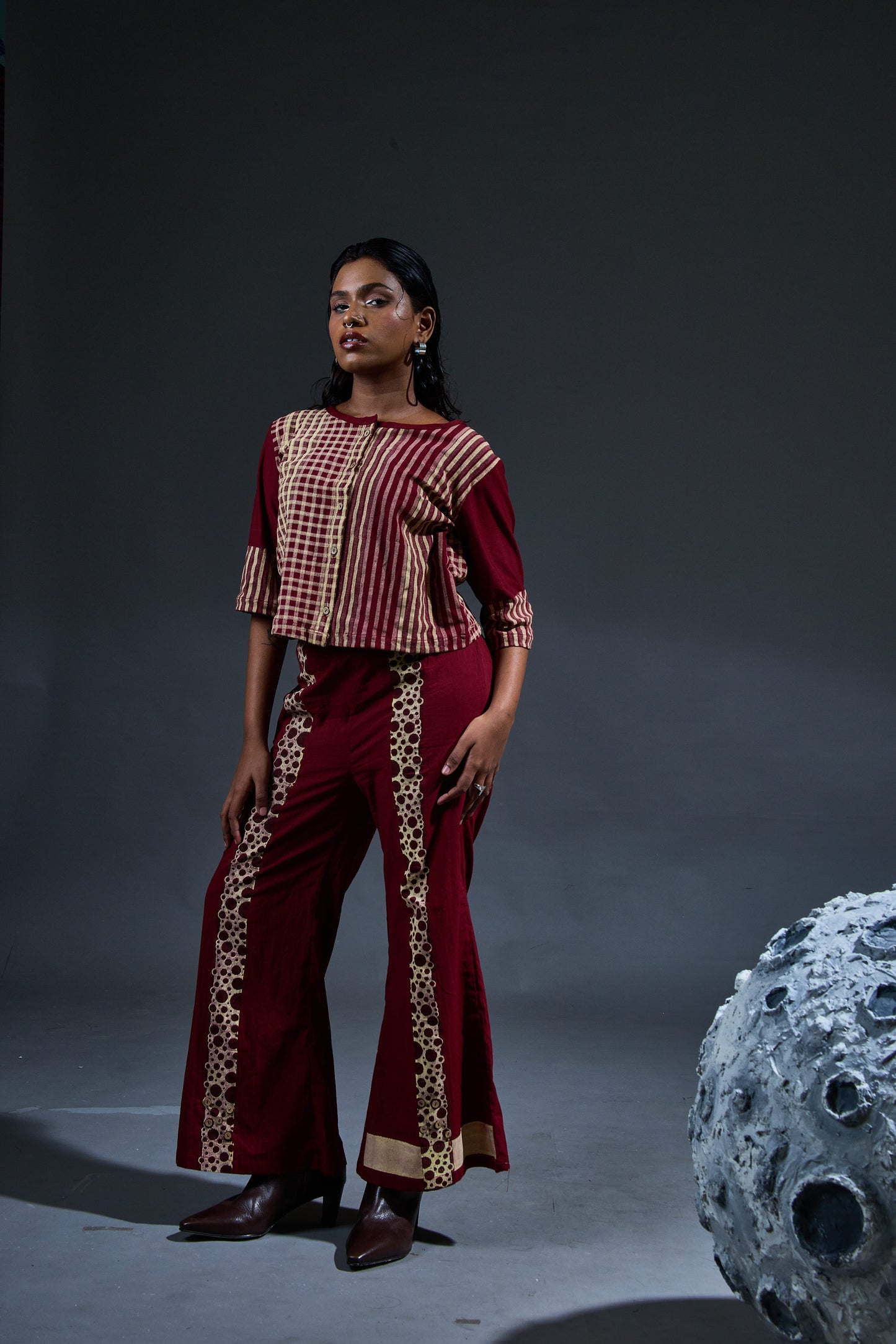 Crater Maroon Crop Top Coordinate (Set of 2)