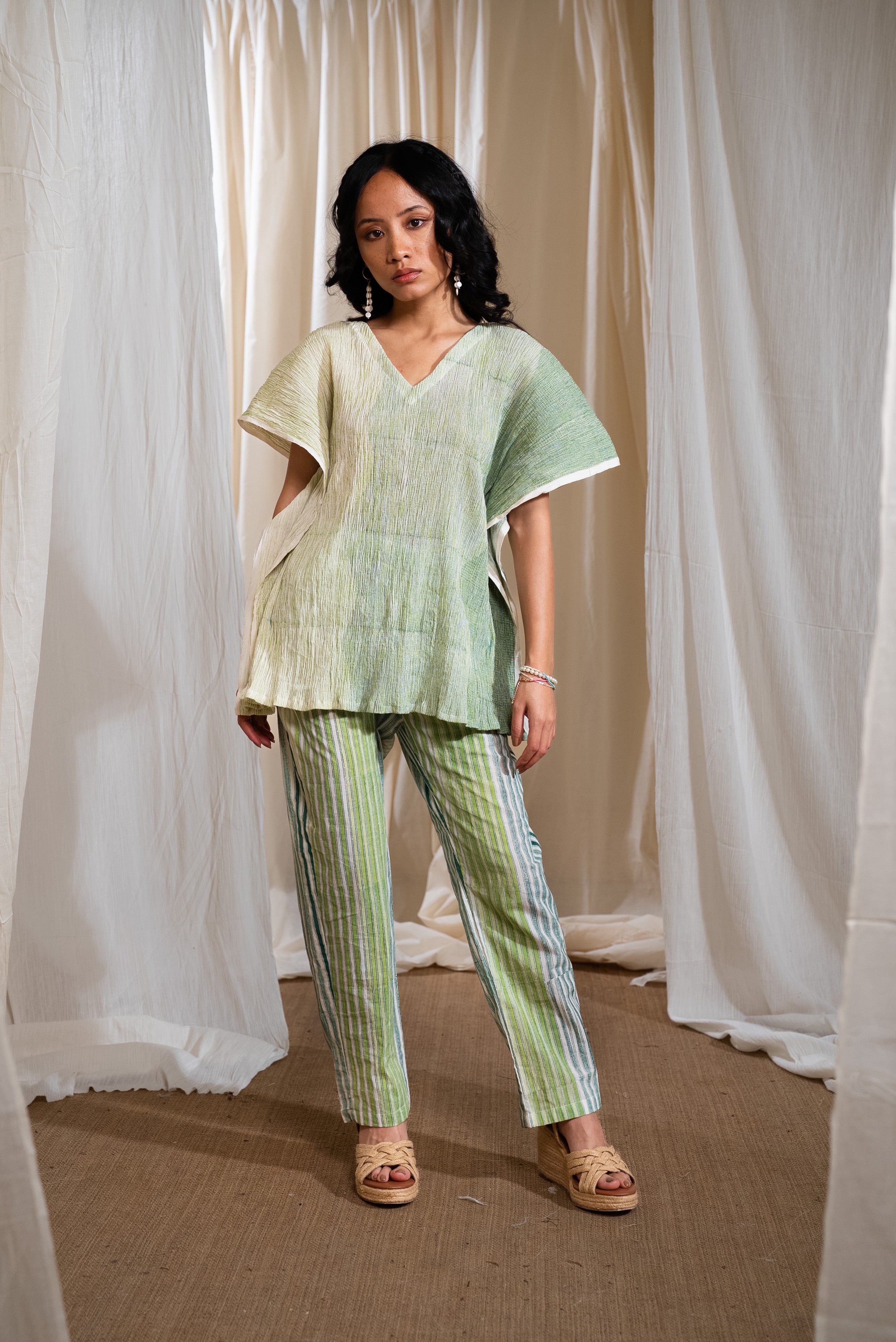 MARINA crinkled Kaftan Top and Pants Coordinate (Set of 2)