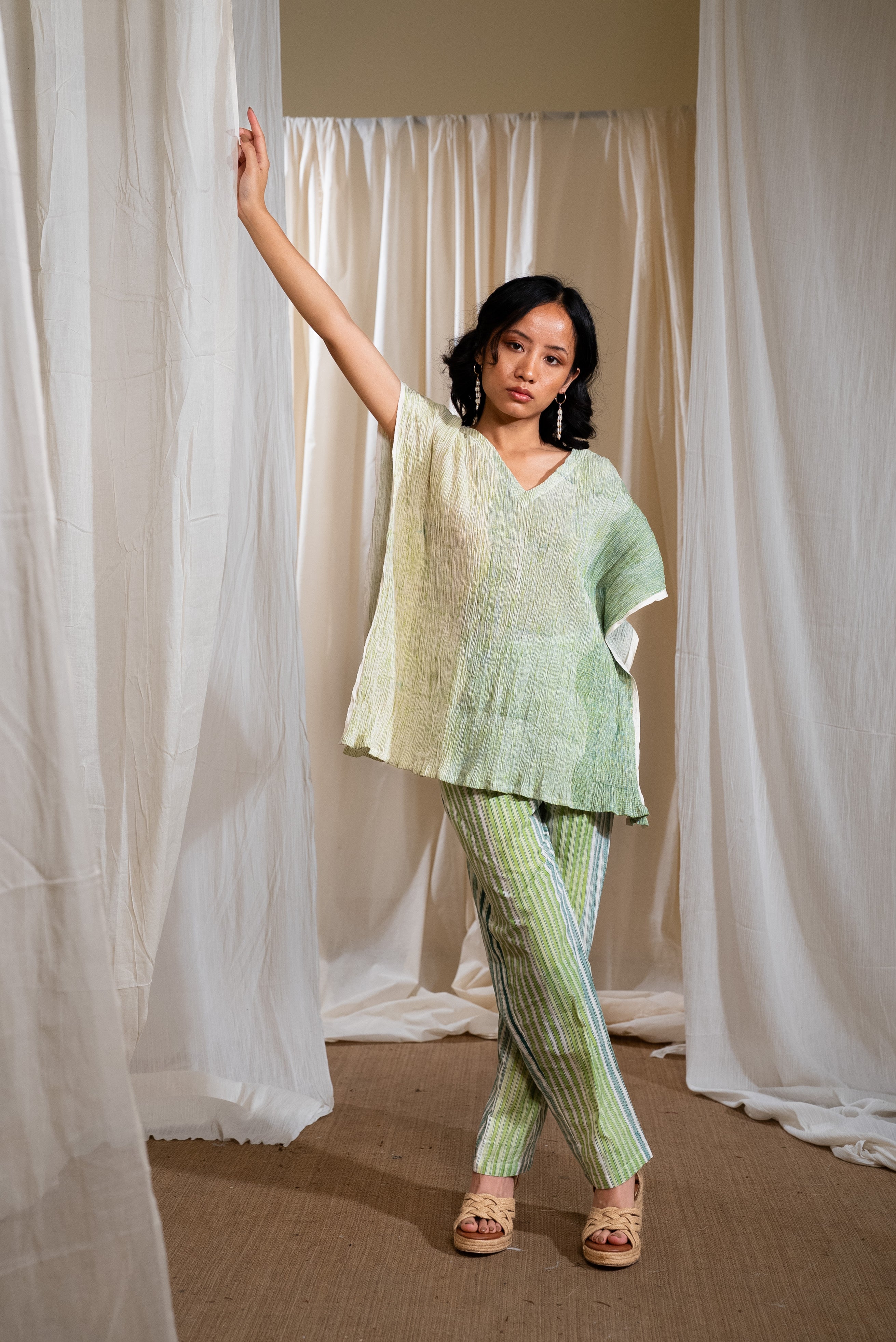 MARINA crinkled Kaftan Top and Pants Coordinate (Set of 2)