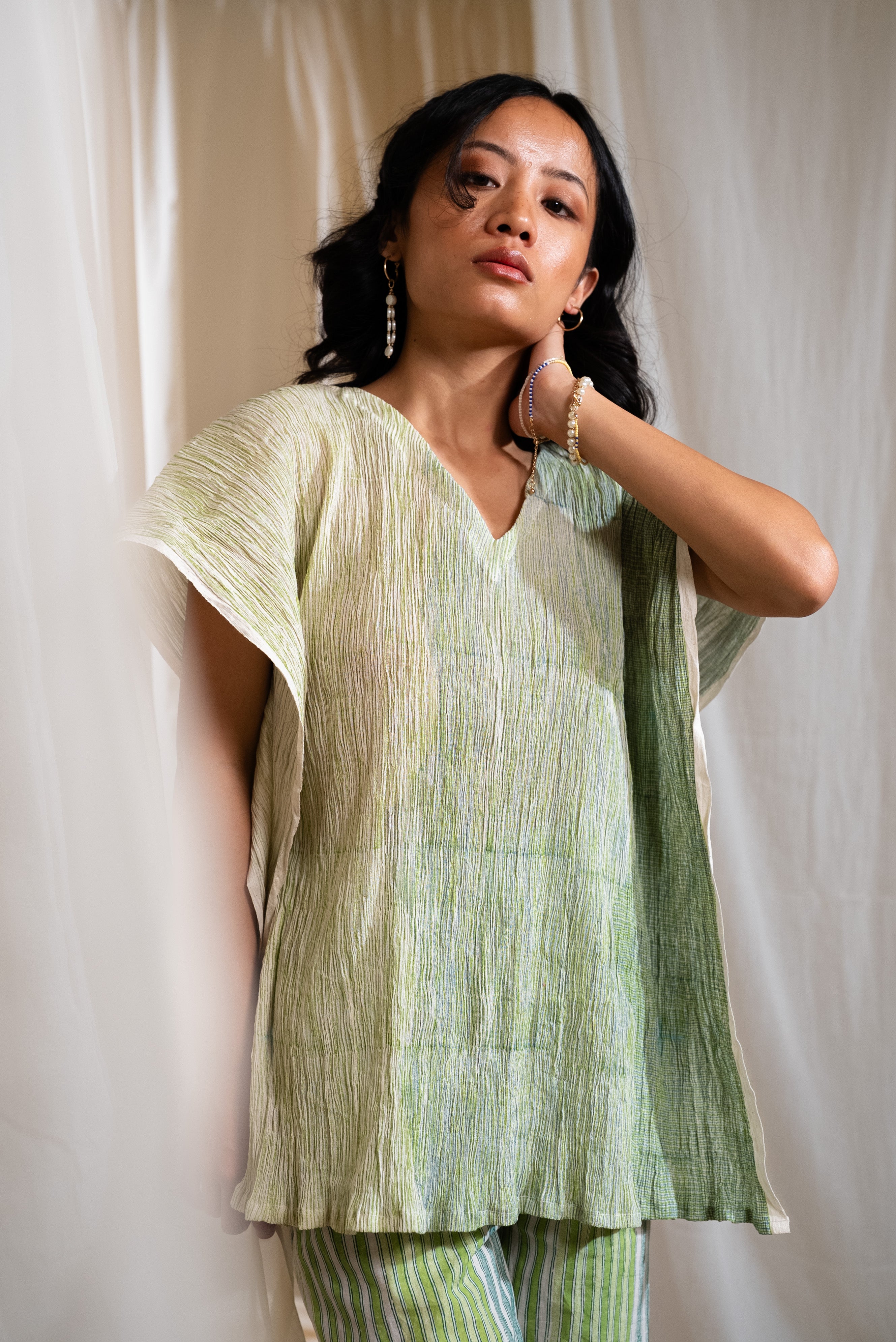 MARINA crinkled Kaftan Top and Pants Coordinate (Set of 2)