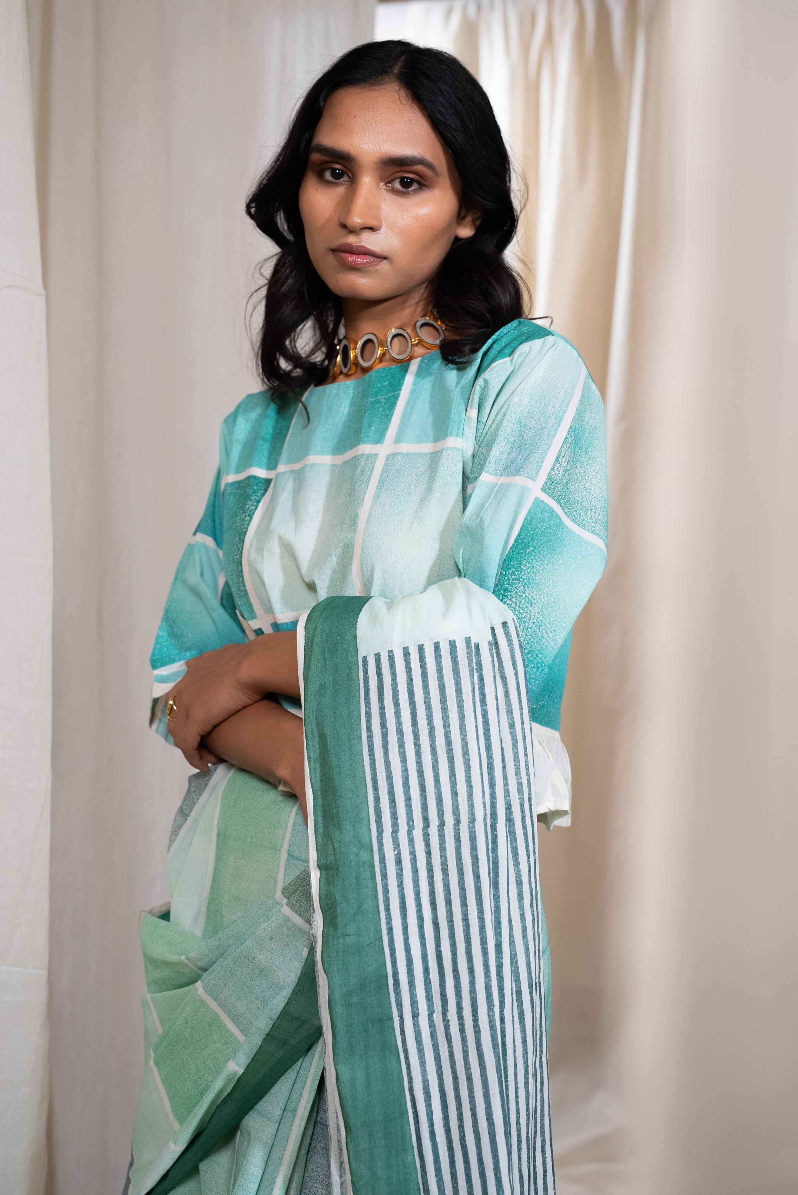 MARINA plateau saree with blouse (Set of 2)