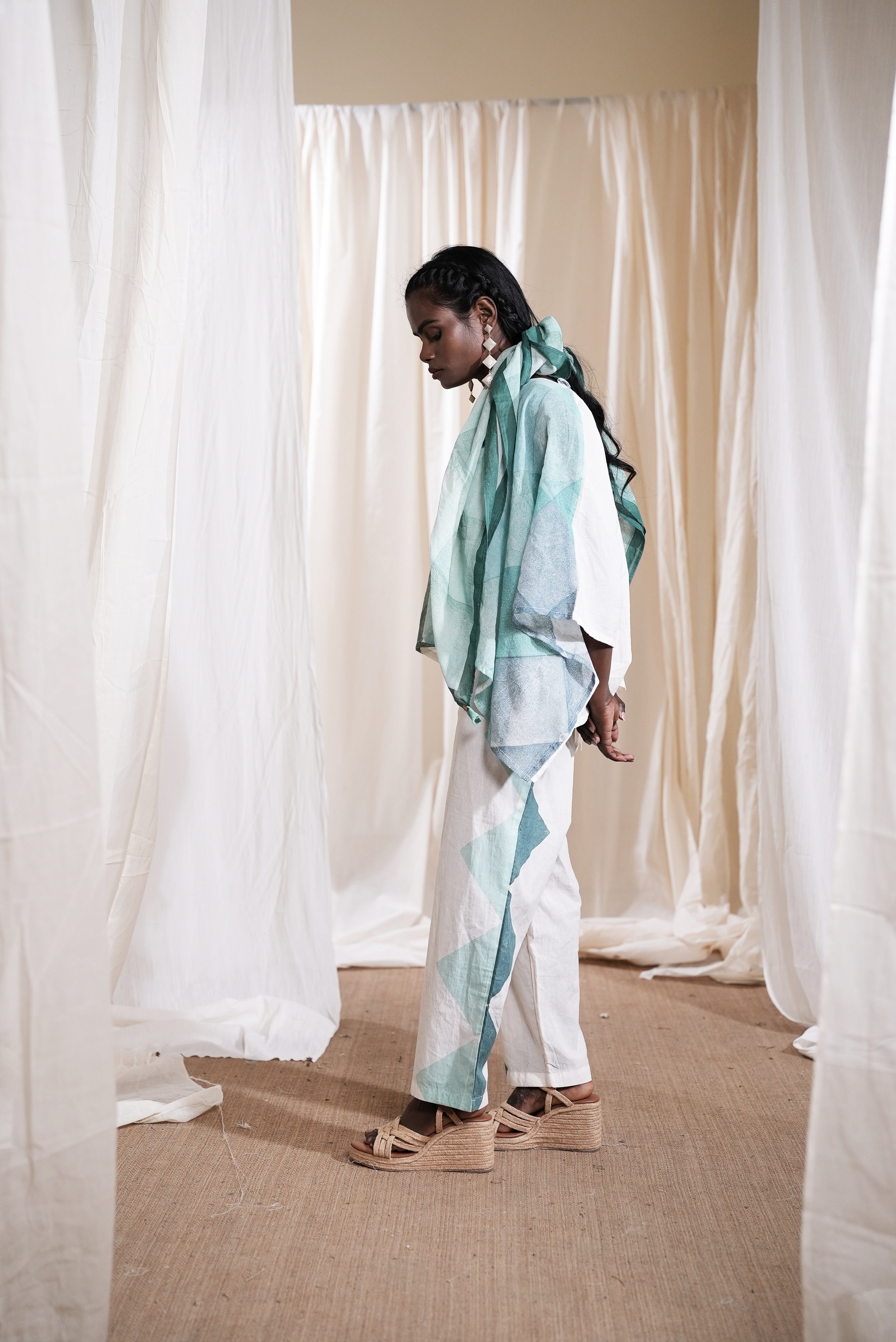 MARINA diamond Kaftan Co-ord  with scarf (Set of 3)