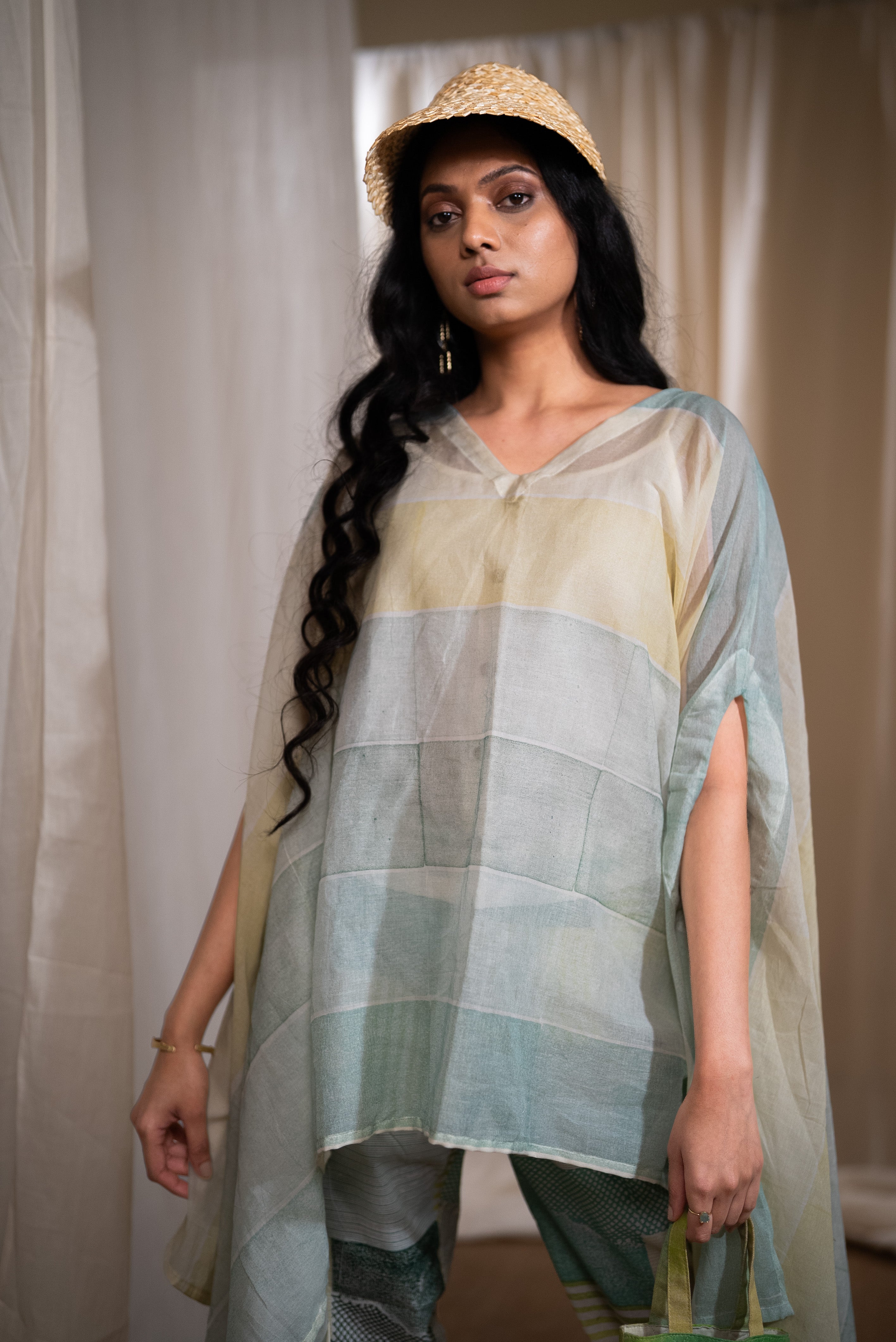 MARINA piano mul Kaftan with pants and Slip (Set of 3)