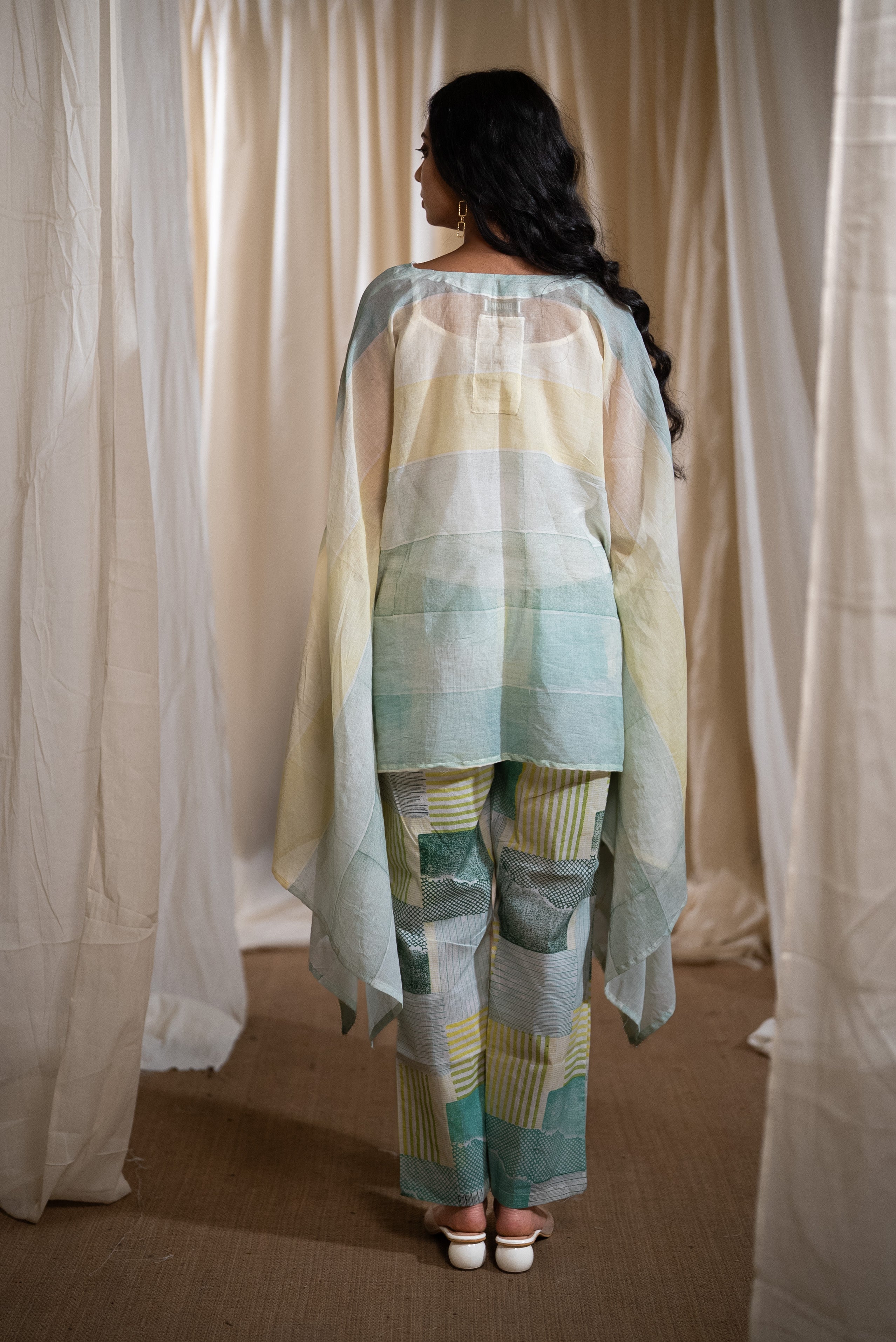 MARINA piano mul Kaftan with pants and Slip (Set of 3)