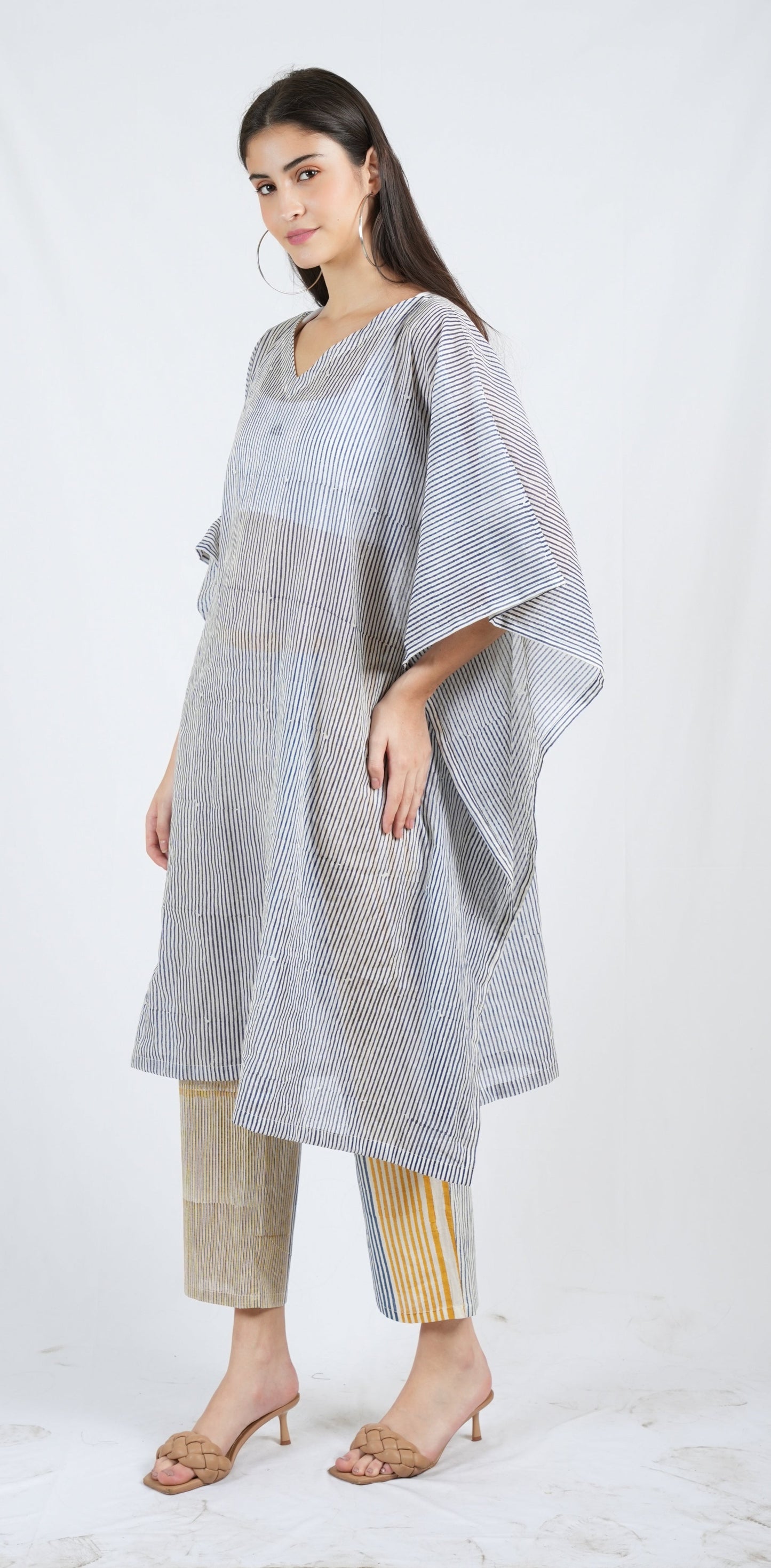 Blue Twister Pin Stripe Kaftan with Pants (Set of 2)