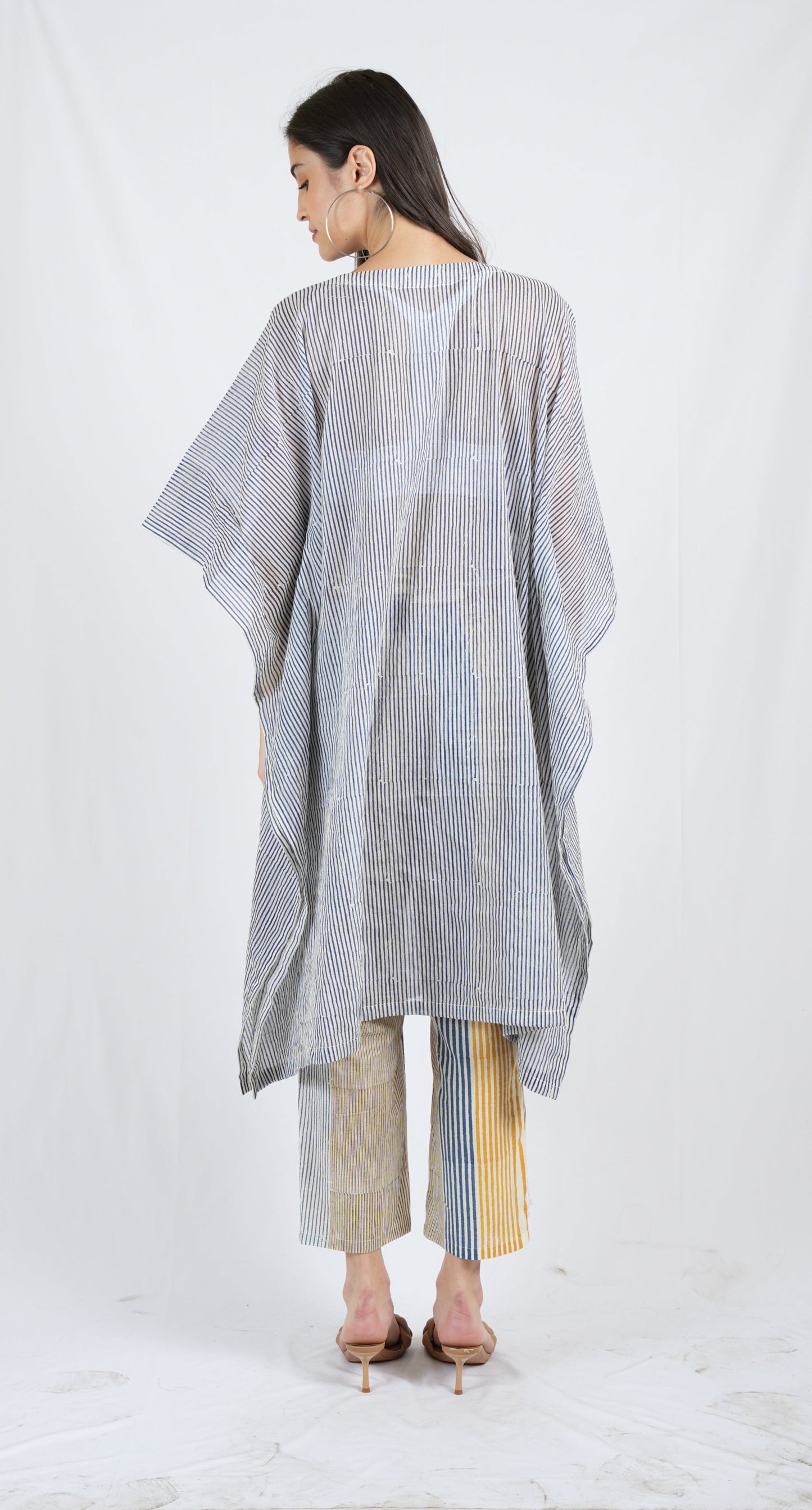 Blue Twister Pin Stripe Kaftan with Pants (Set of 2)