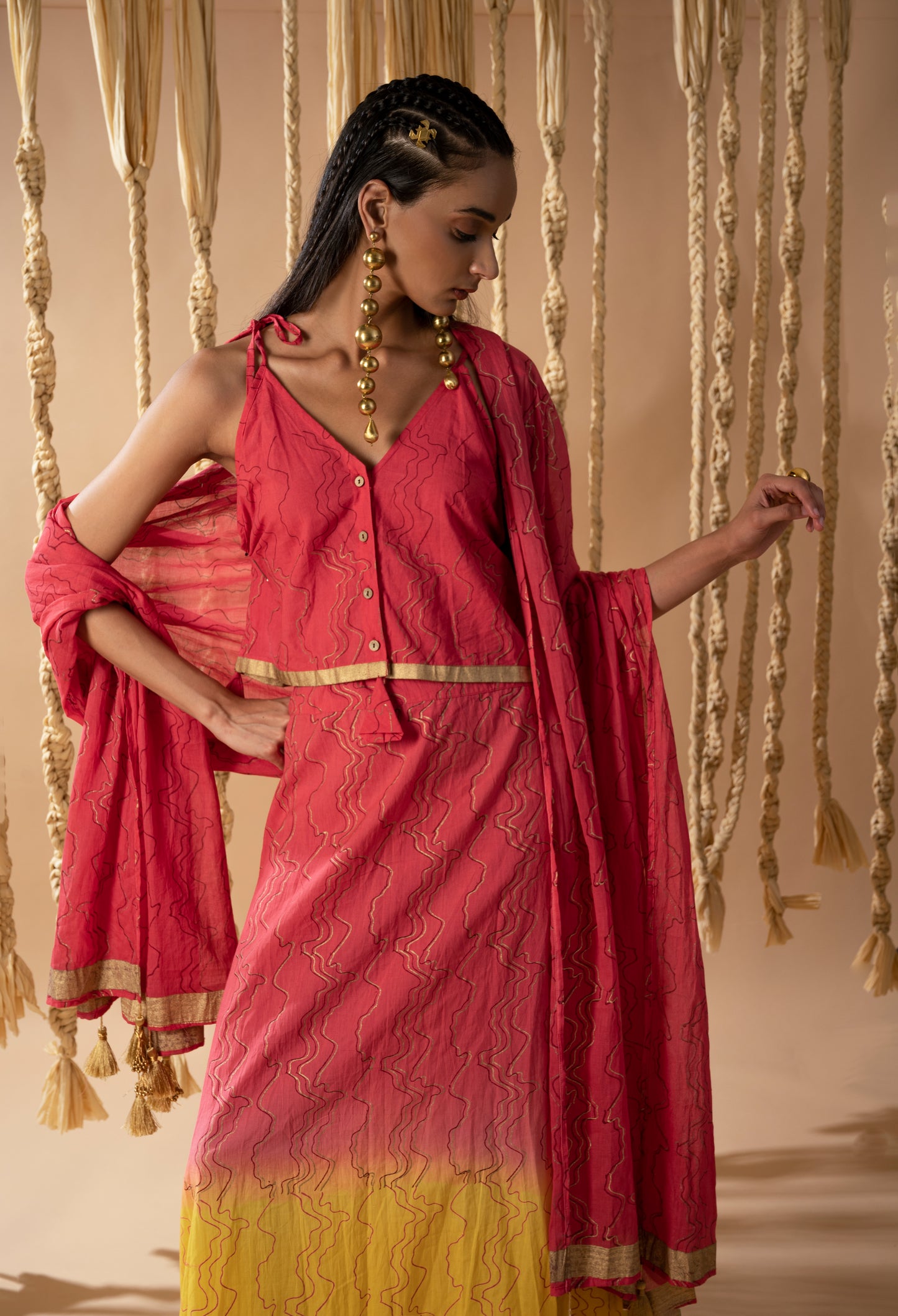Aurum Ombre Waves Lehnga (Set of 3)