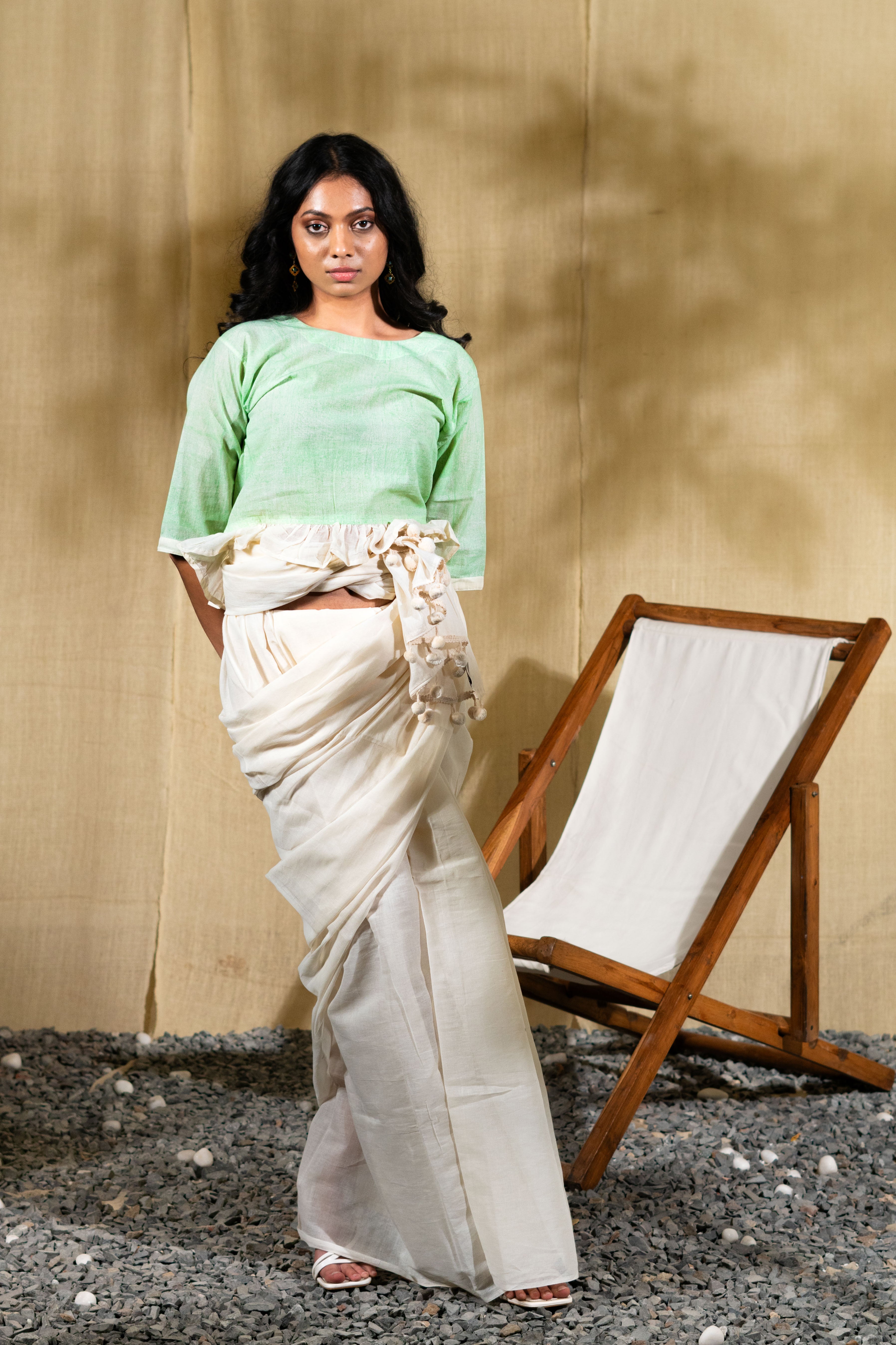 MARINA blur mul saree with deccan blouse