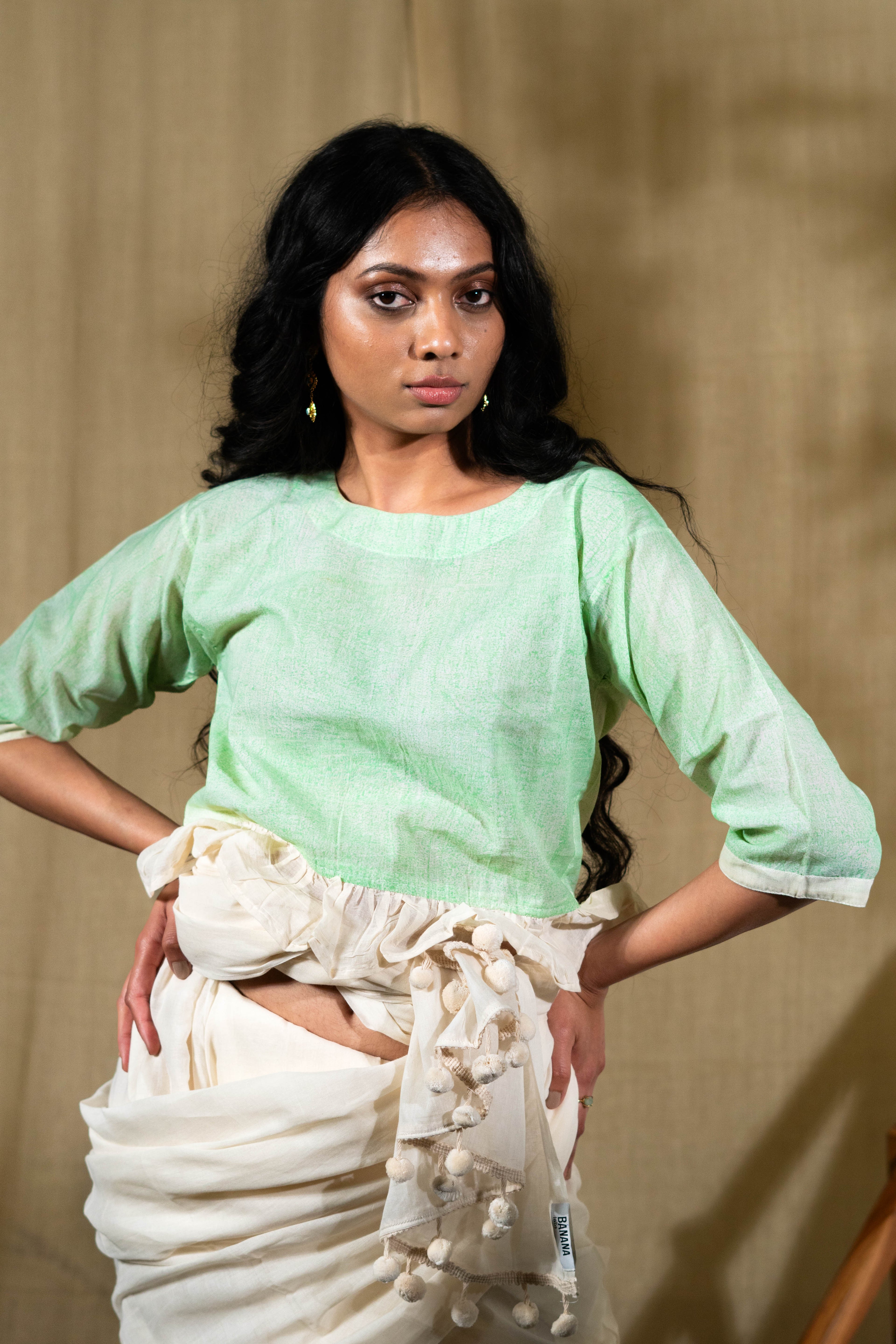 MARINA blur mul saree with deccan blouse