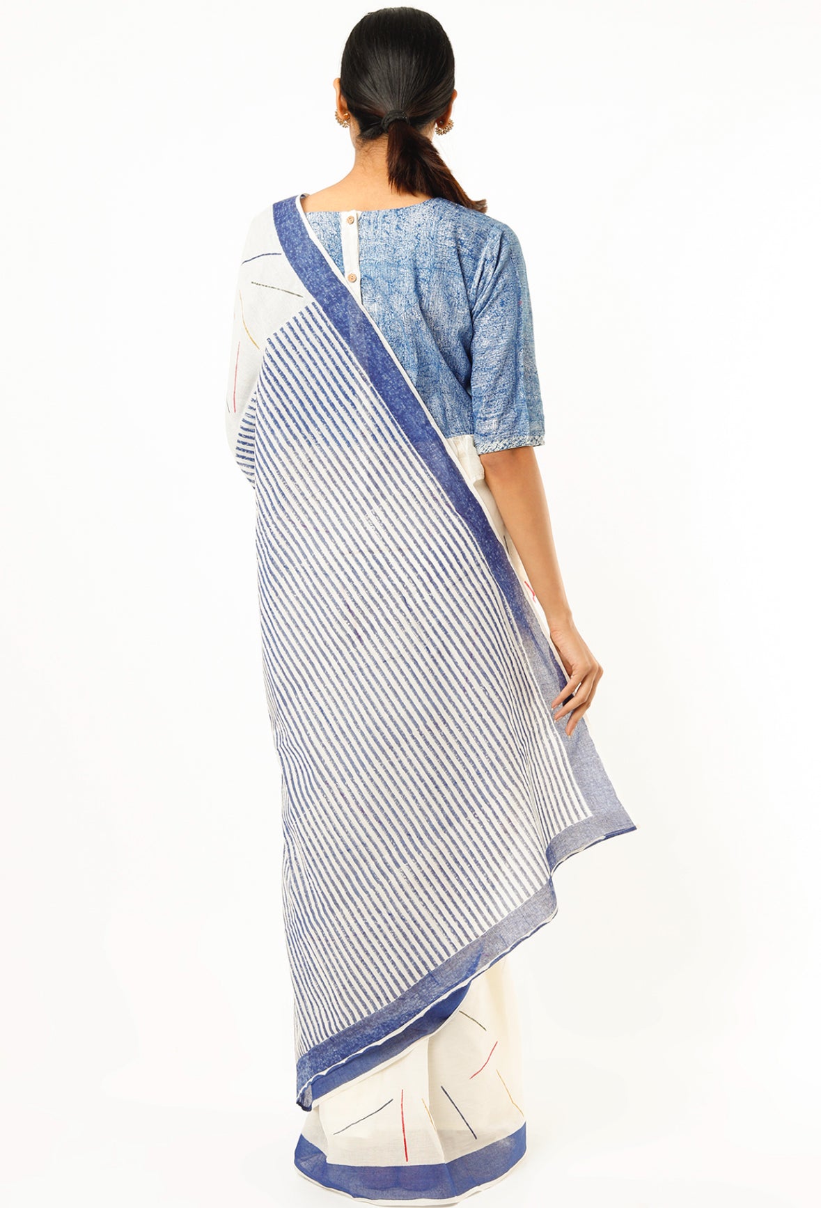 BANANA Yellow-Blue Sprinkle Saree with Blouse