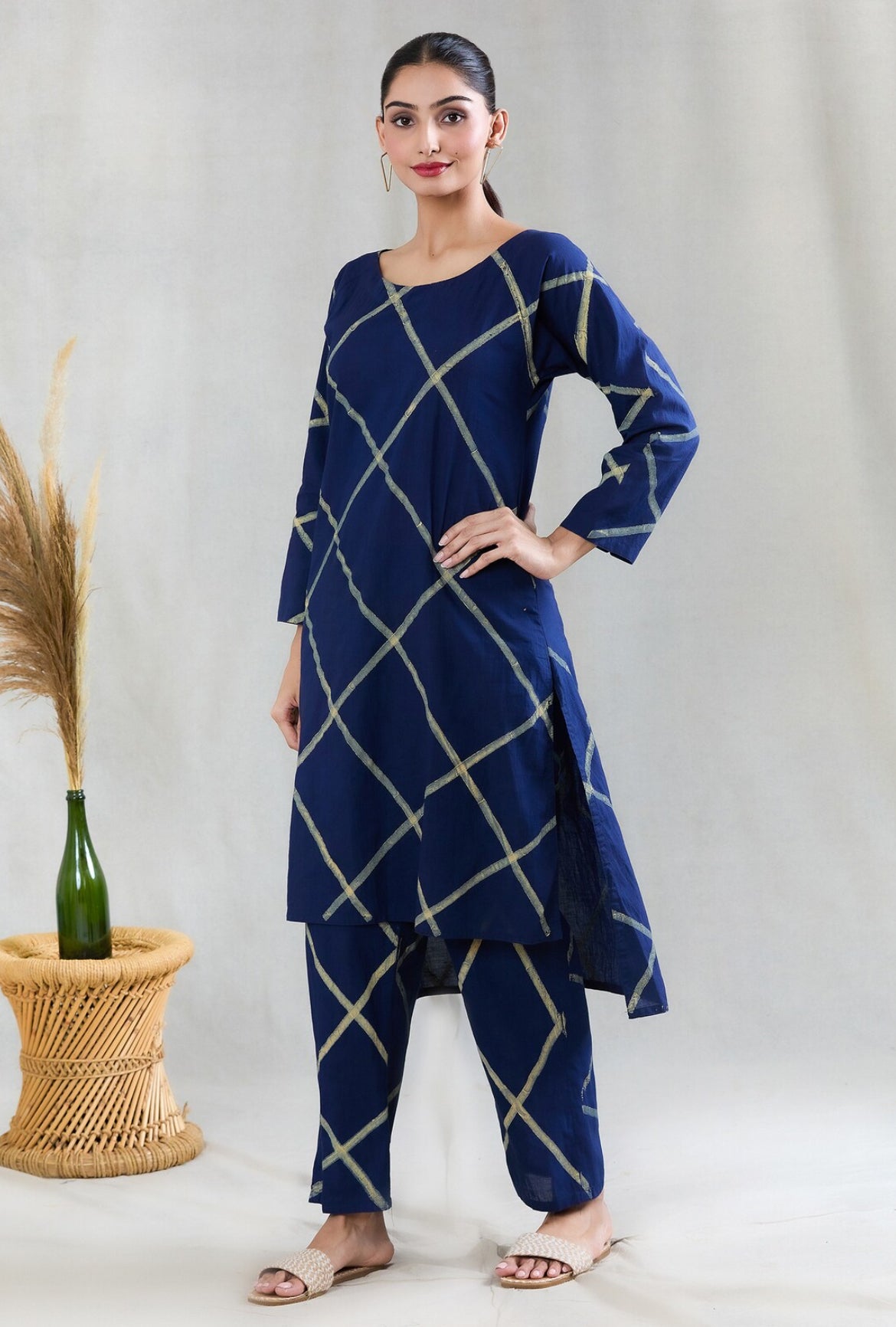 Crossroads Navy Diamond Kurta and Pant Set