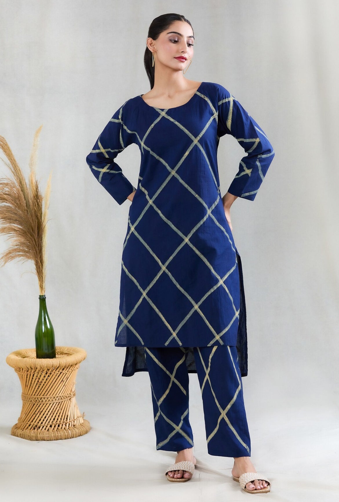 Crossroads Navy Diamond Kurta and Pant Set