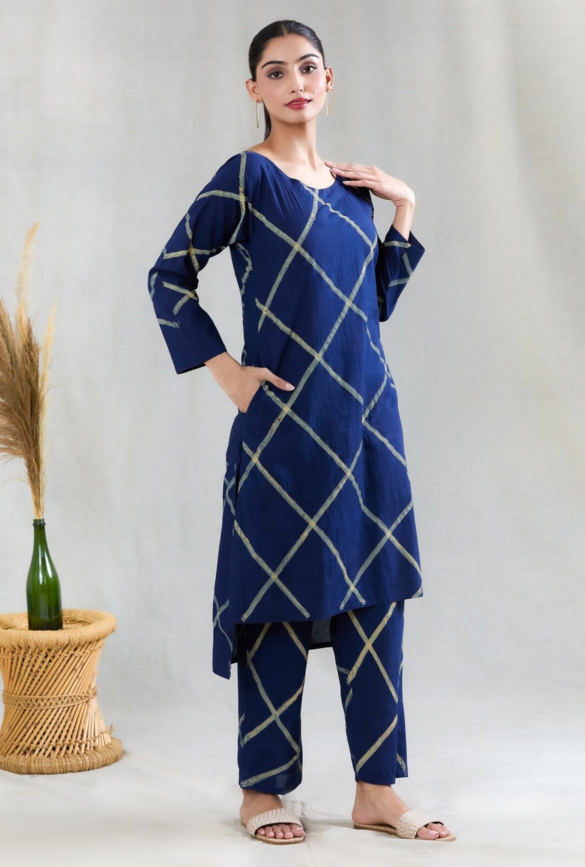 Crossroads Navy Diamond Kurta and Pant Set