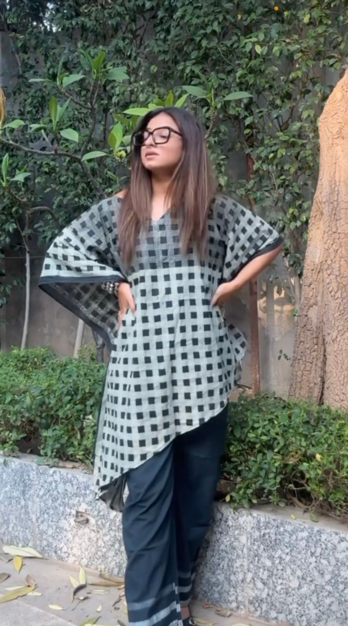 Charcoal Grid Kaftan and Pants Coordinate (Set of 2)