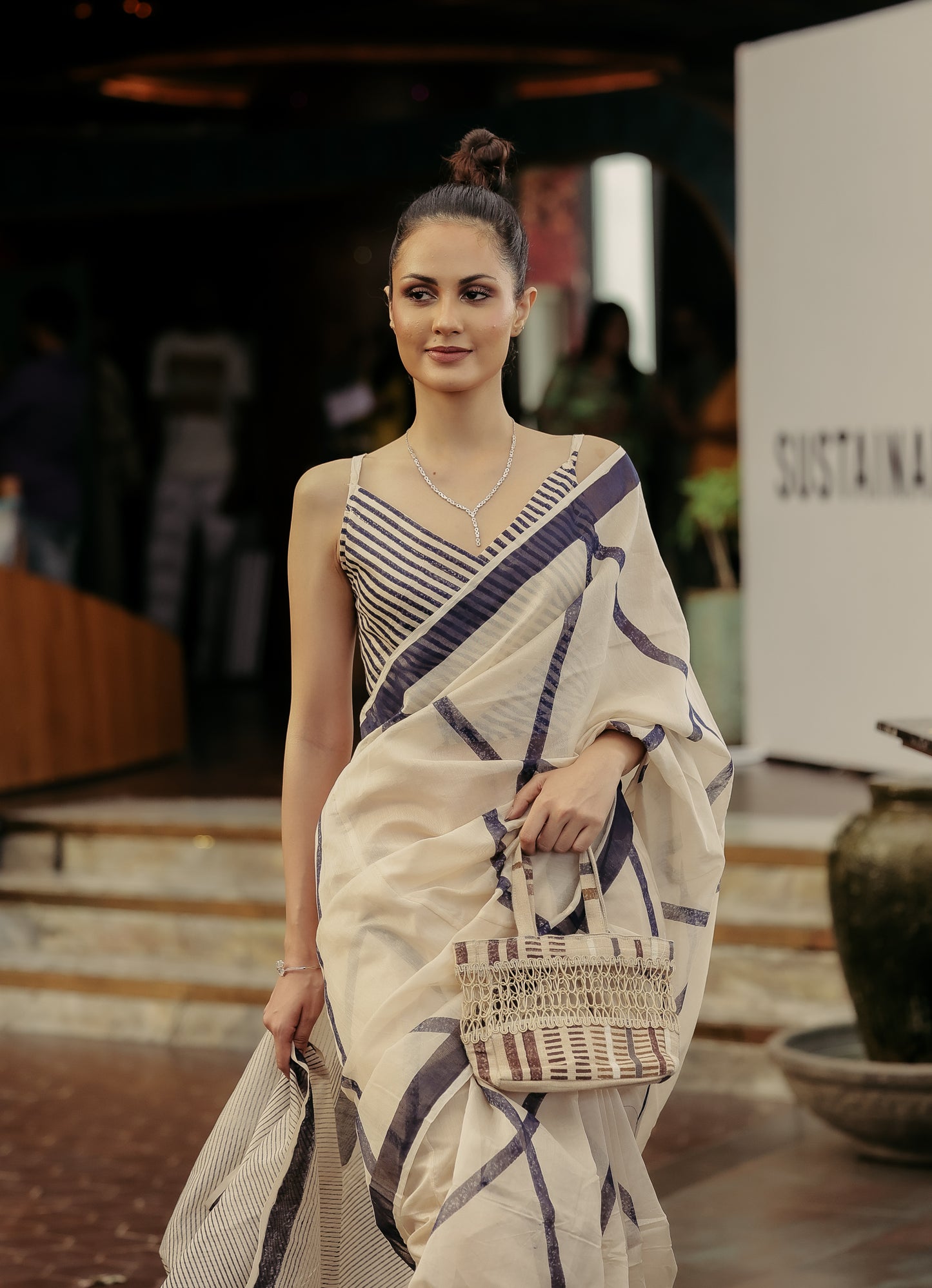 Crossroads Beige Saree with Wrap Top