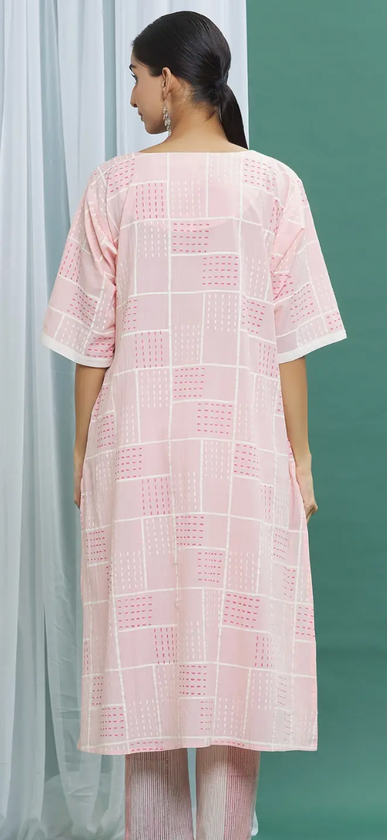Clove Pink Cotton Hand Block Printed Kurta