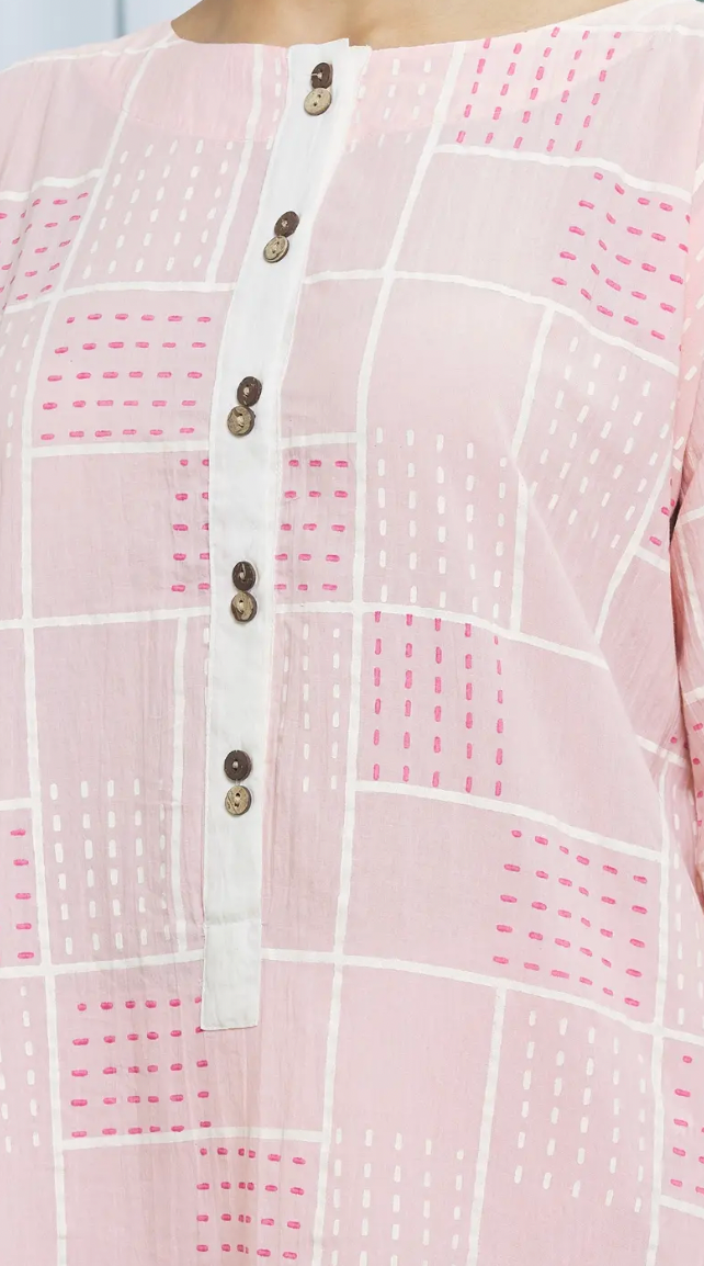 Clove Pink Cotton Hand Block Printed Kurta