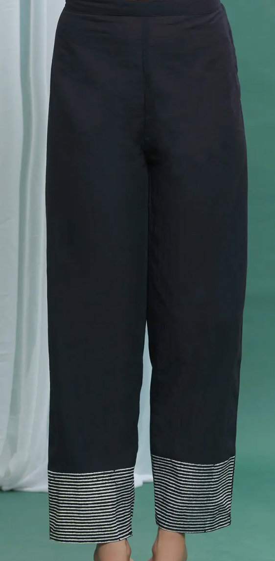Monochrome Black Cotton Straight Kurta And Pant Set