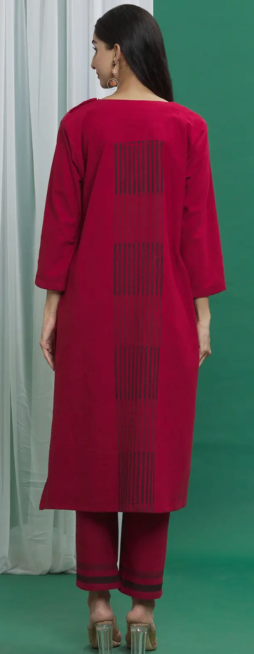 Maroon Cotton Abstract Print Kurta And Pant Set(Set of 2)