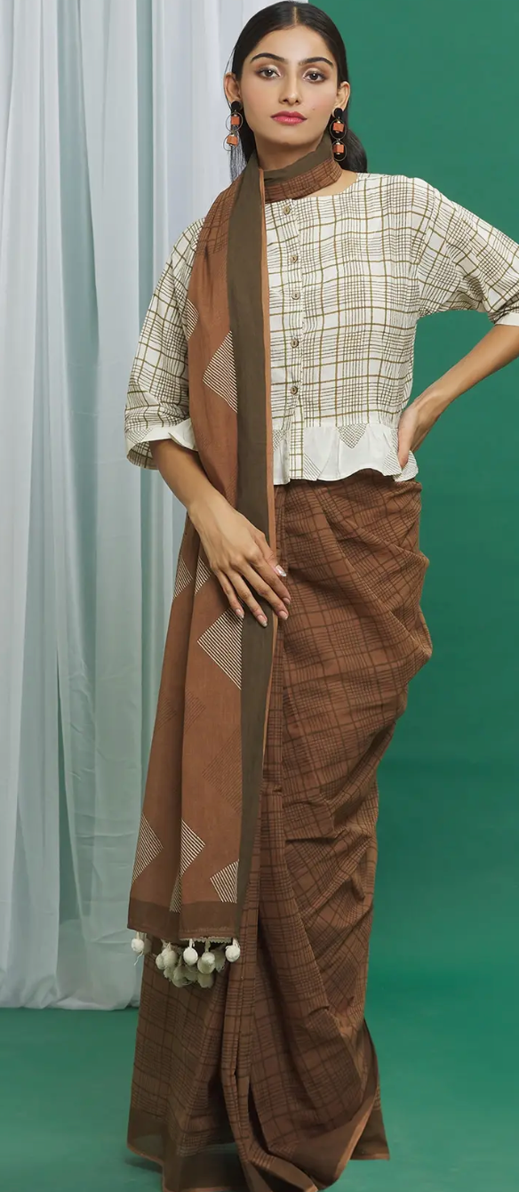 Brown check Crop Top