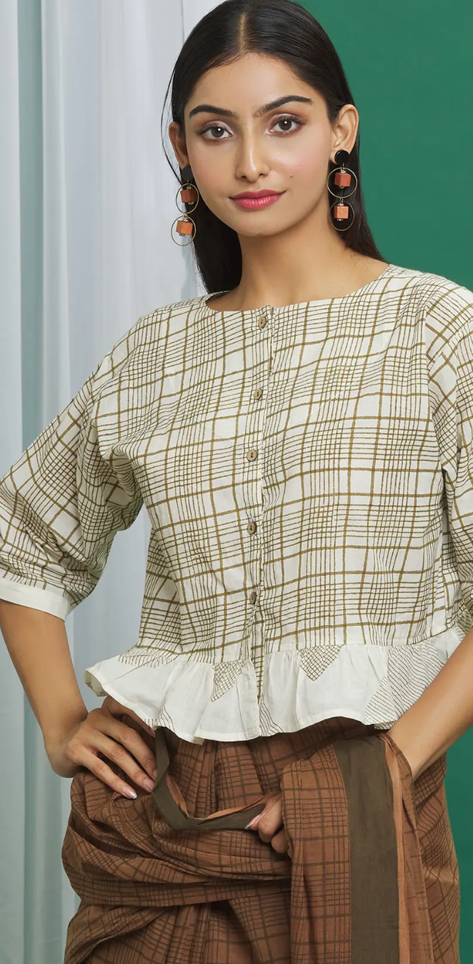 Brown check Crop Top