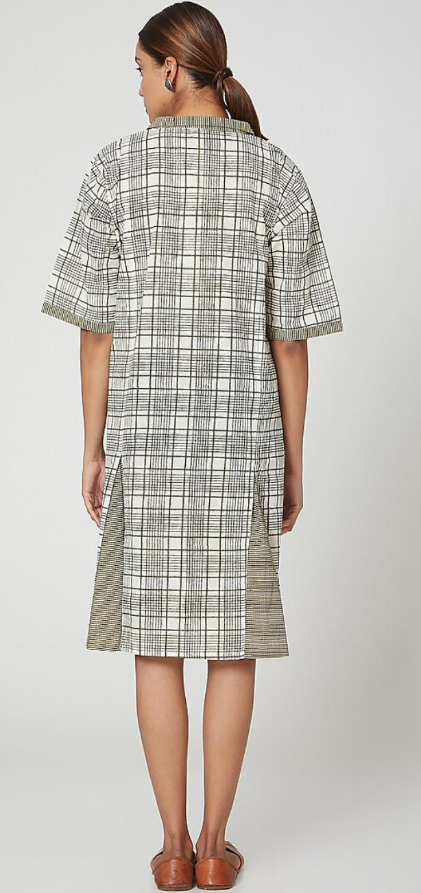 Ivory Geometric Hand Block Printed Midi Dress