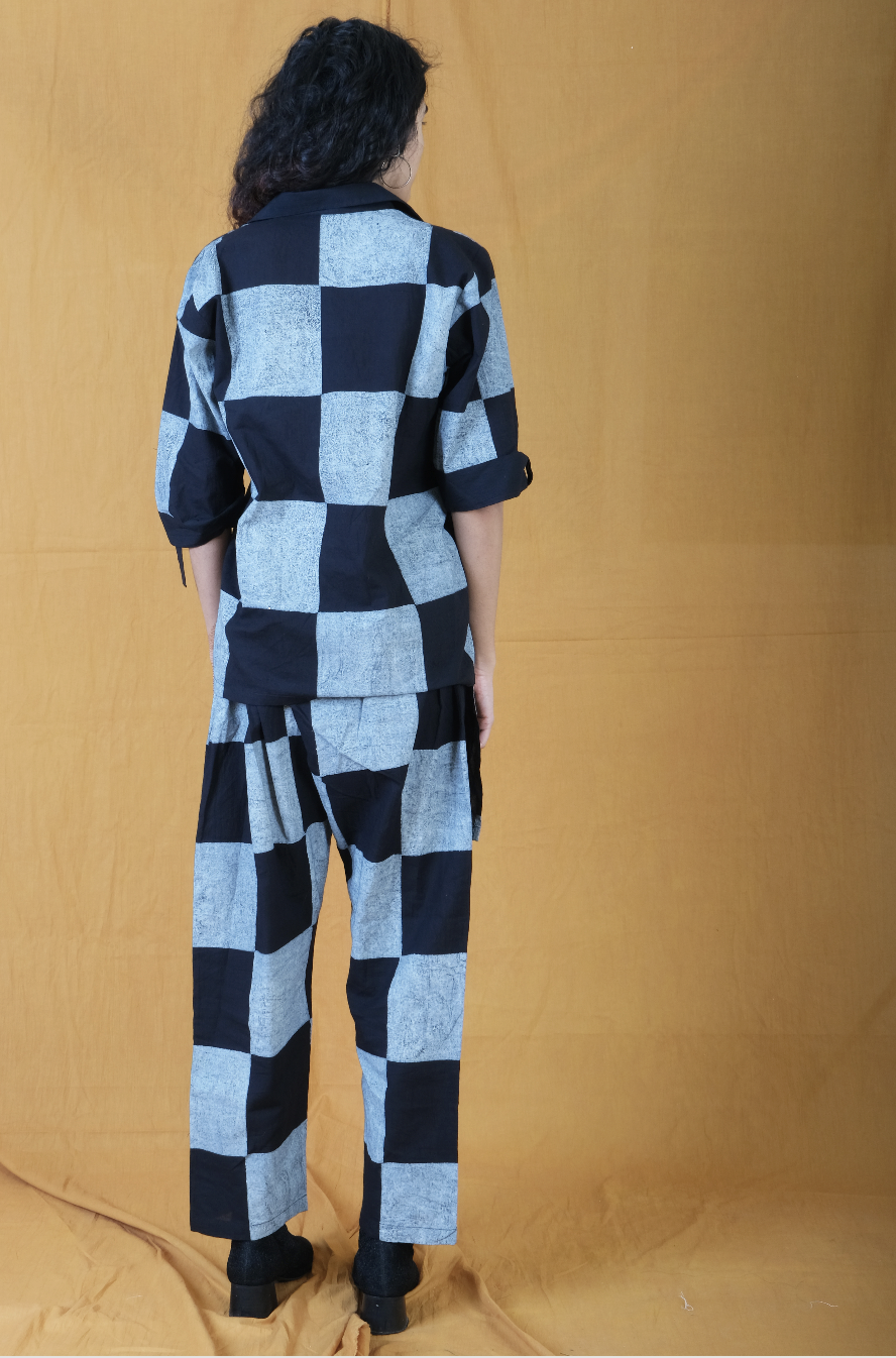 Twister Checkerboard Monochrome Shirt with Pants Coordinate
