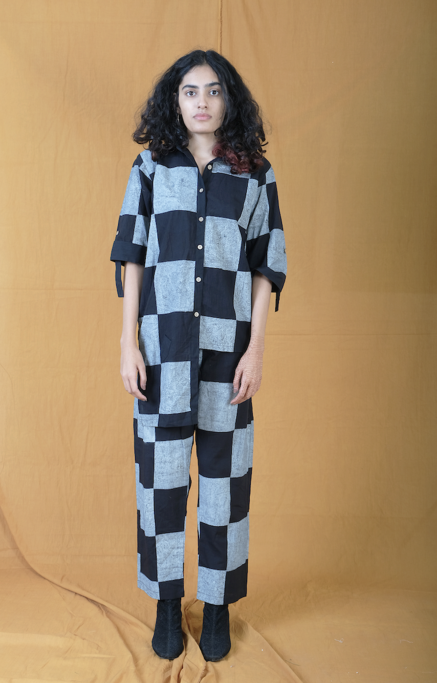 Twister Checkerboard Monochrome Shirt with Pants Coordinate