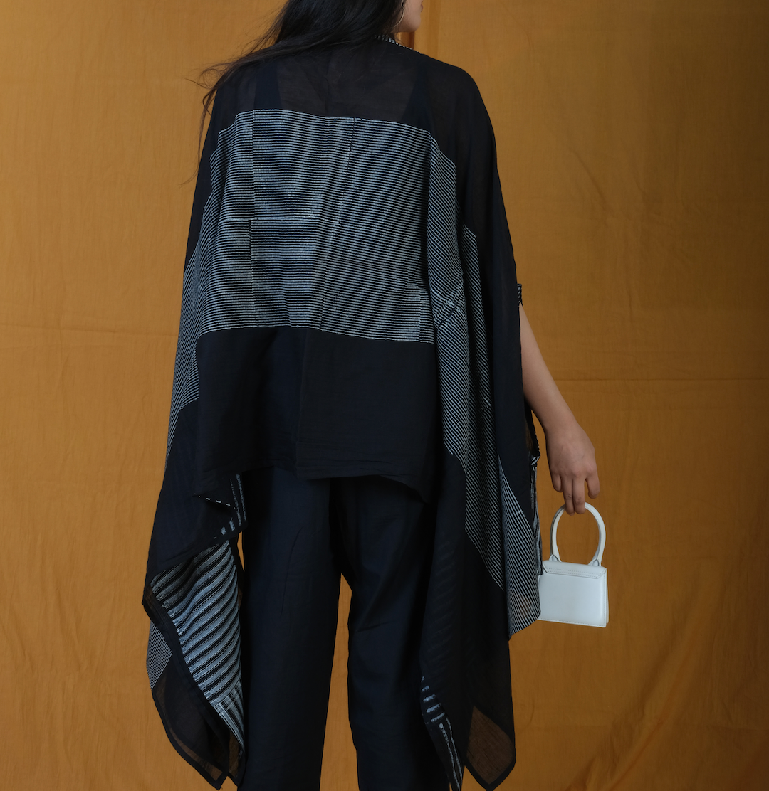 Black Twister Wind Piano Kaftan with Pants (Set of 2)