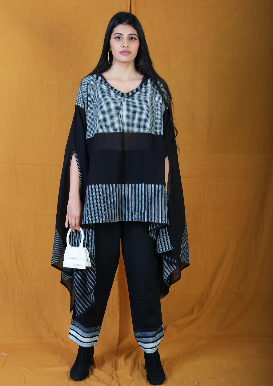 Black Twister Wind Piano Kaftan with Pants (Set of 2)