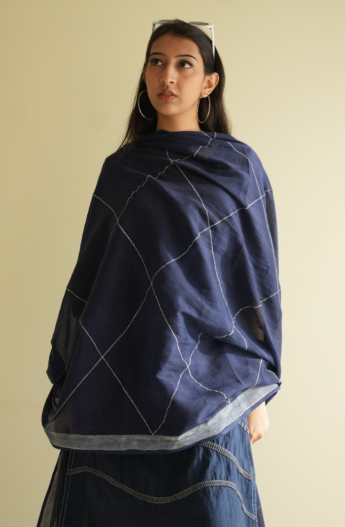 Crossroads Navy Wave Kurta Set (Set of 3)