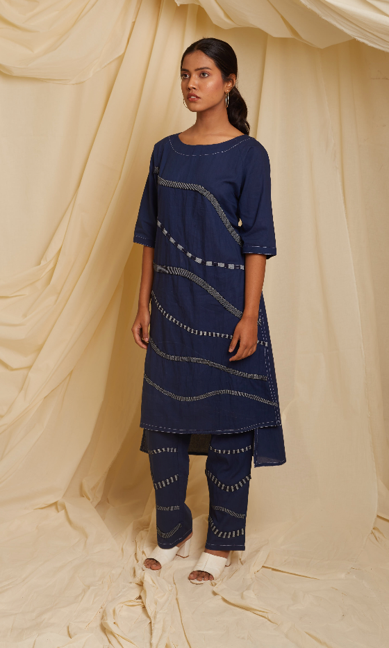 Crossroads Navy Wave Kurta Set (Set of 3)