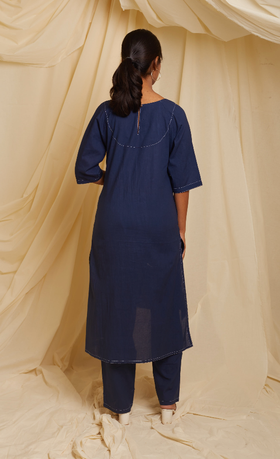 Crossroads Navy Wave Kurta Set (Set of 3)