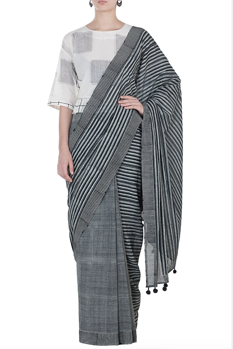 Half and Half Black Saree