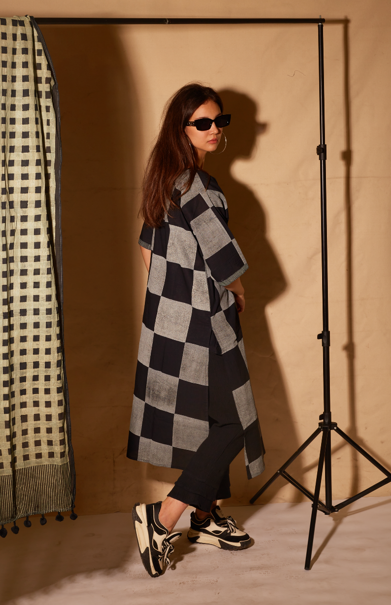 Black Checkerboard Mono Kurta
