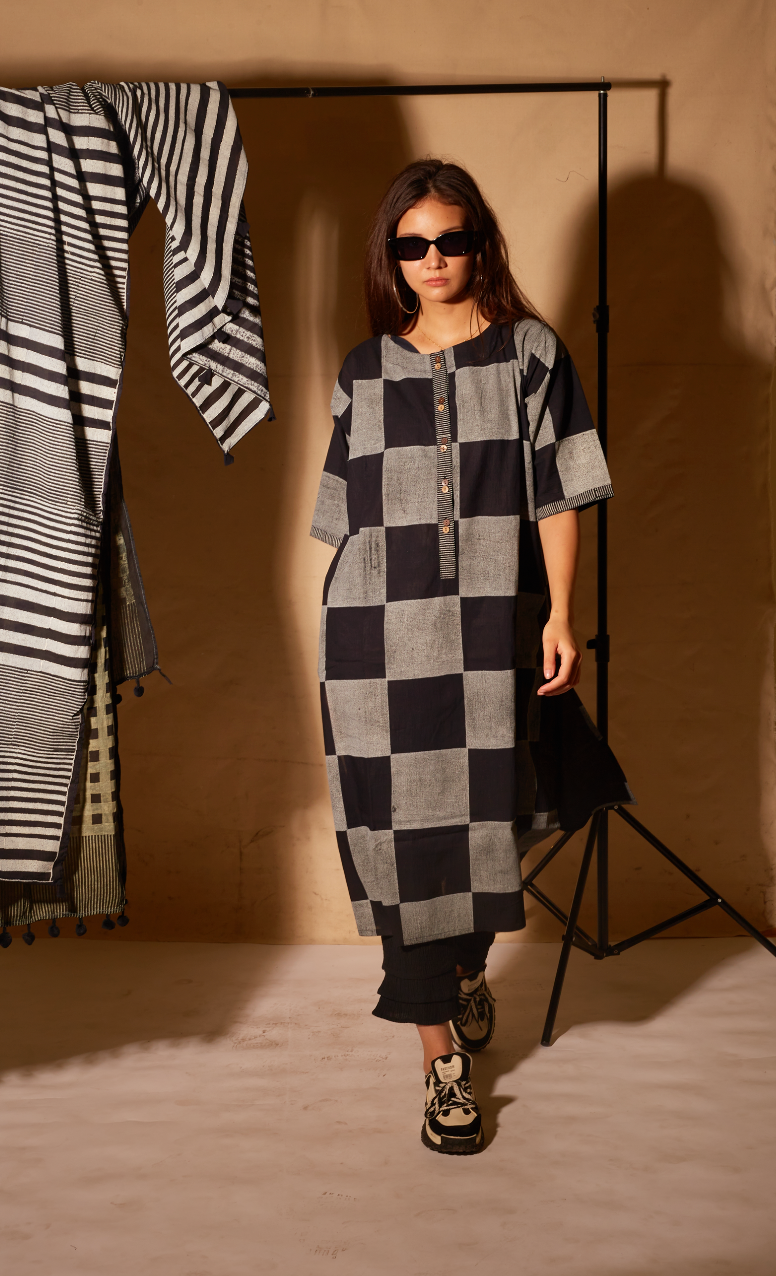 Black Checkerboard Mono Kurta
