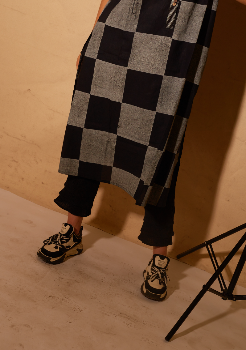 Black Checkerboard Mono Kurta