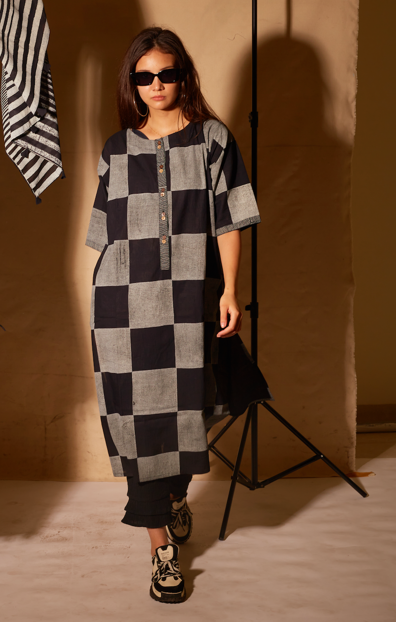 Black Checkerboard Mono Kurta