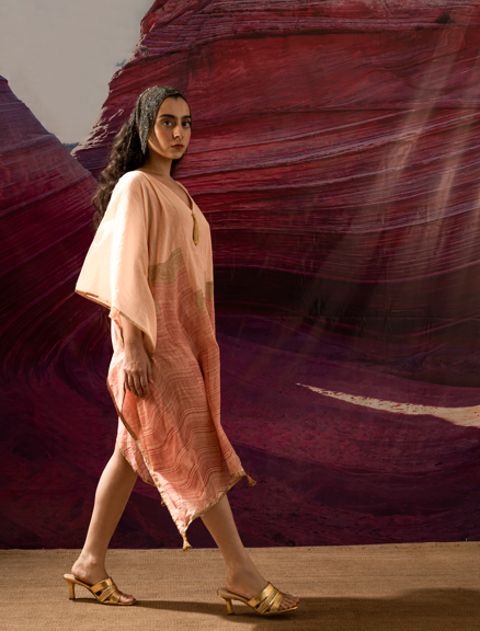 Aurum Way asymmetrical Peach Kaftan with Pants (Set of 2)